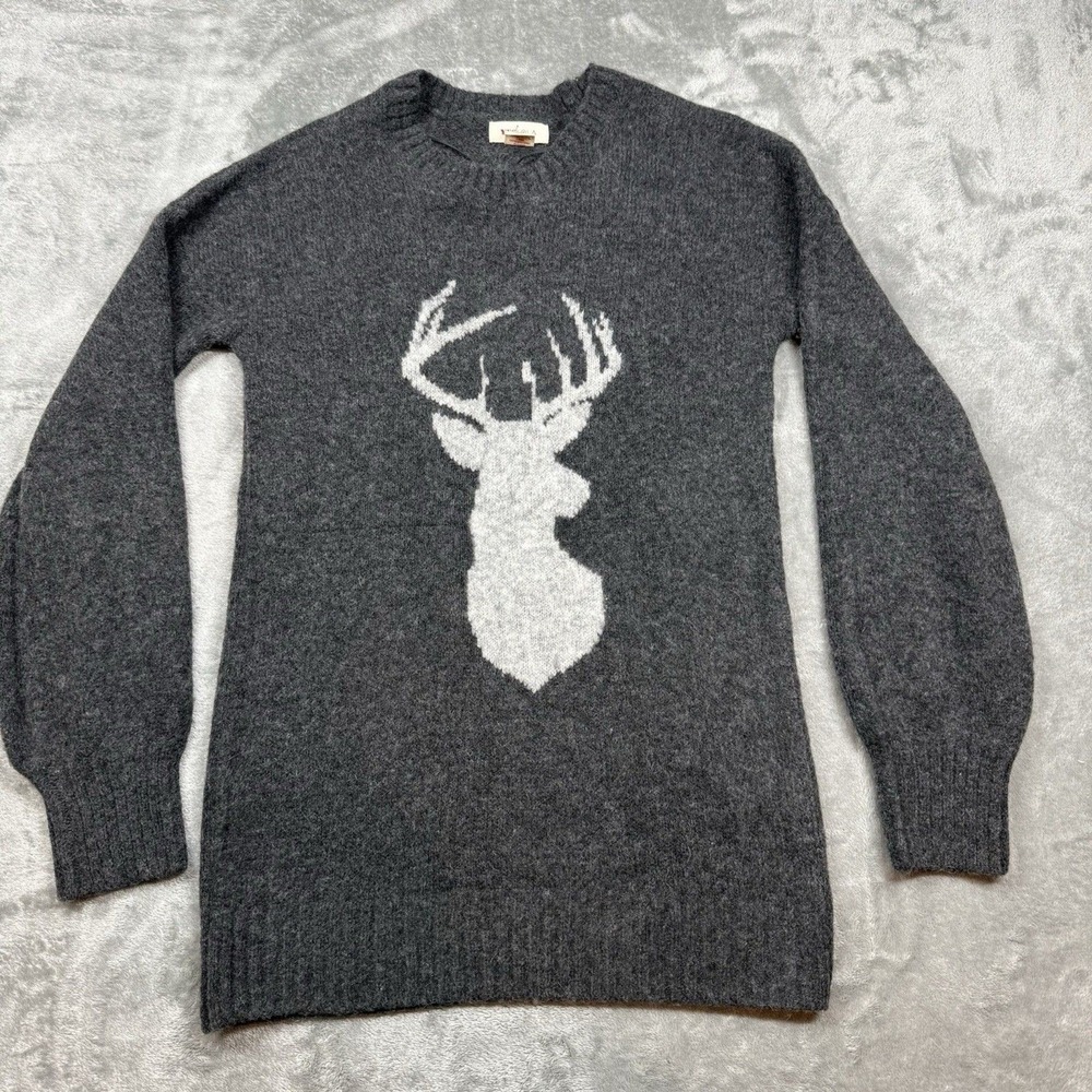 Yes Lola Alpaca Wool Blend Deer Sweater Women's Small Gray White Holiday Winter
